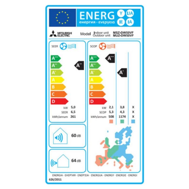 Κλιματιστικό Mitsubishi Electric MSZ-DW50VF/MUZ-DW50VF Inverter WiFi 18000 BTU A++