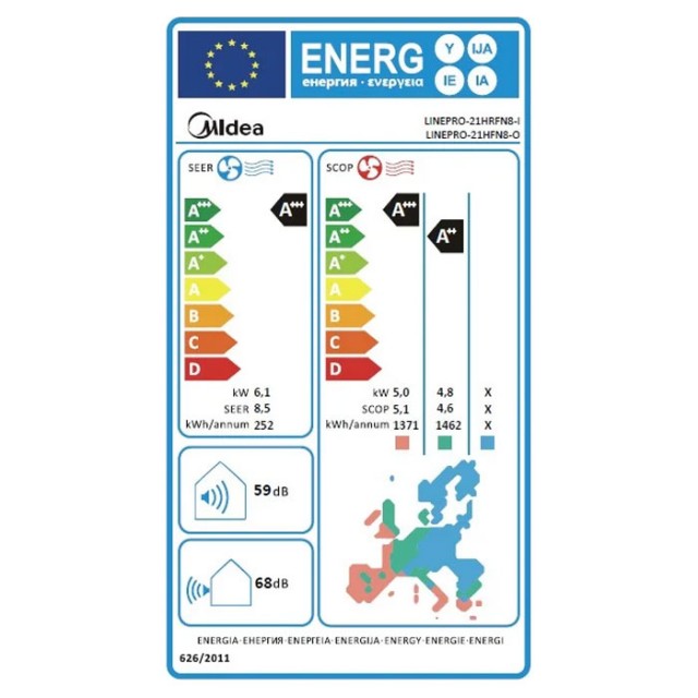 Κλιματιστικό Midea Line Pro LINEPRO-21HRFN8-I/LINEPRO-21HFN8-O Inverter 21000 BTU A+++