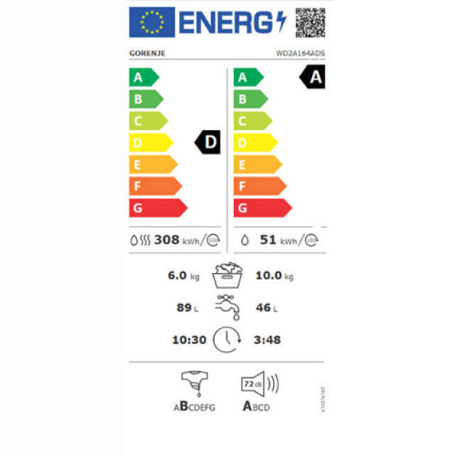 Πλυντήριο-Στεγνωτήριο Ρούχων Gorenje WD2A164ADS 10/6Kg (033021401)