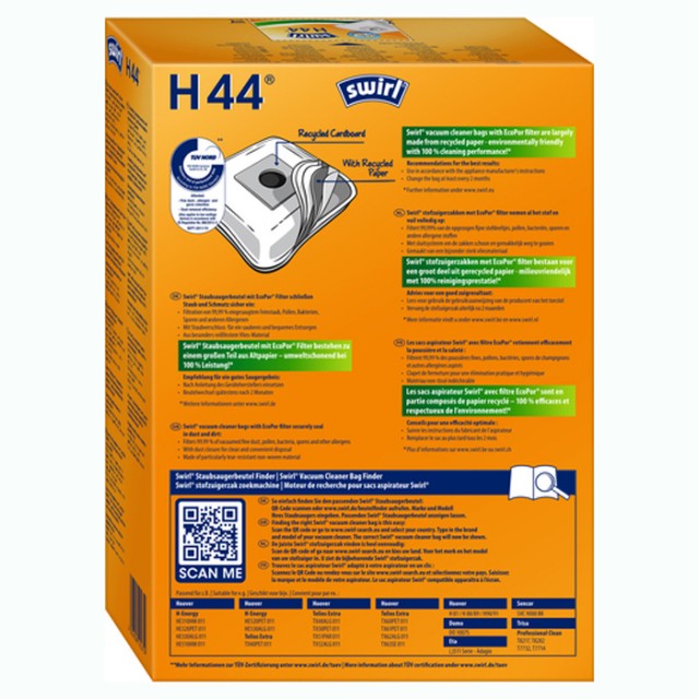 Σακούλες Ηλεκτρικής Σκούπας Swirl H 44/4 (HOOVER, DOMO, SENCOR, TRISA, ETA)